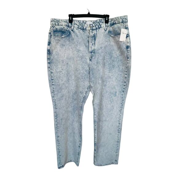 NWT Good American Blue643 Good Boy Straight Leg Jeans Acid Wash Curvy 20 Plus - Picture 1 of 11
